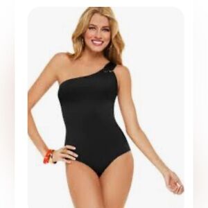 Spanx Golden Touch One Shoulder Swimsuit Pewter size 6